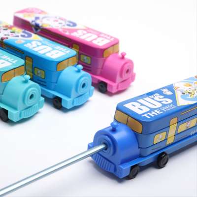 School kids Prize Gift wheel Car Bus Double layer Sharpener iron stationery iron pencil box train Pencil Case Cartoon Pencil Box