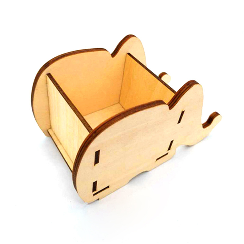 Factory Directly phone Original Color Eco Elephant Cube assembly Wood Office Desk Top Storage Pen Holder Pen Box