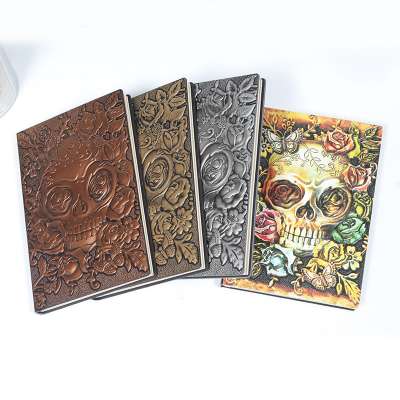 Leather Journal Writing A5 Notebook Antique PU Embossment Skull Daily Sketchbook Vintage Halloween Gift