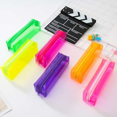 Candy color clear korean pencil case Logo available water proof transparent PVC plastic Pencil case for kids promo