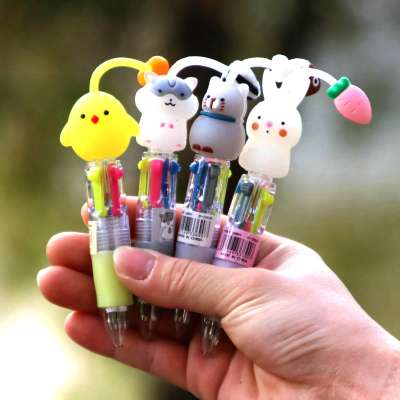 Christmas Give away Present Mini Play Toy Stationery Funny loverly Low Price Cartoon Plastic Ball Pen with 4 color refill